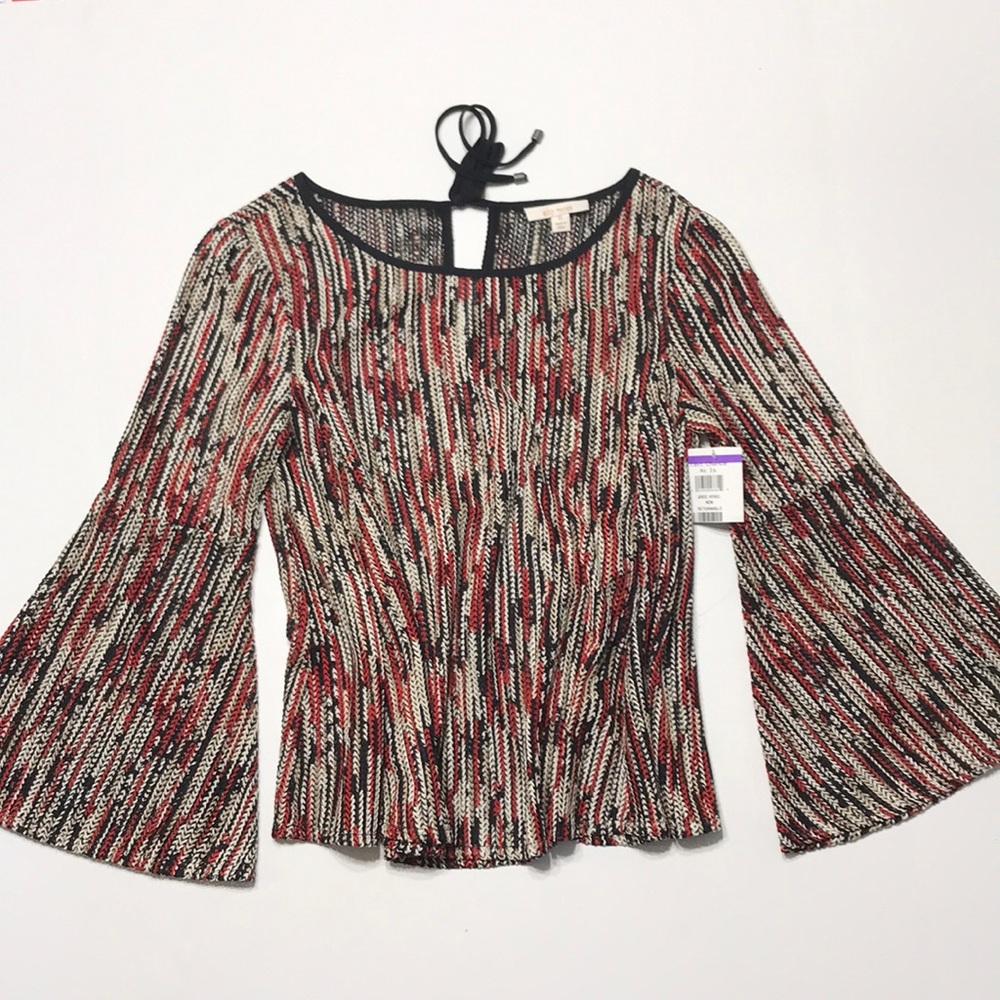 Ella Moss XS Red, Black, Tan, Cream Top Bell Sleev